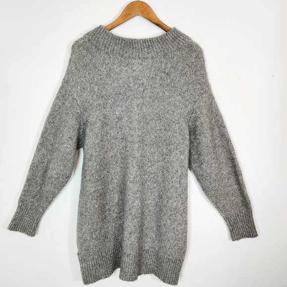 Zara Lace Up Oversized Wool Mohair Mock Neck Sweater Dress Grey Size Medium - Picture 7 of 11